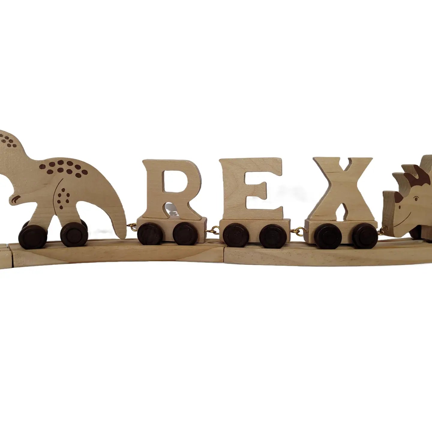 Natural Wooden Triceratops Dinosaur - Kids' Name Train Toy PRE-ORDER