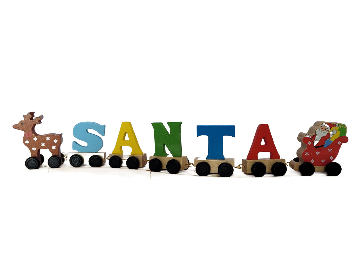 Coloured Wooden Toy Reindeer on Brown Wheels - Kids' Toy PRE-ORDER