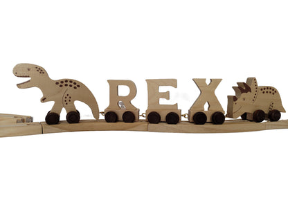 Natural Wooden T Rex Dinosaur - Kids' Name Train Toy PRE-ORDER