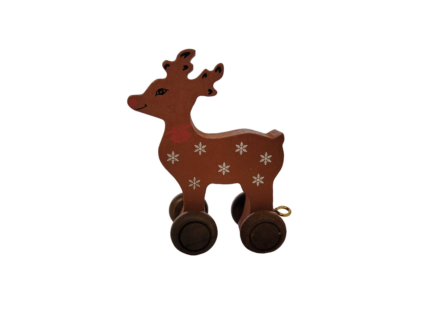 Coloured Wooden Toy Reindeer on Brown Wheels - Kids' Toy PRE-ORDER