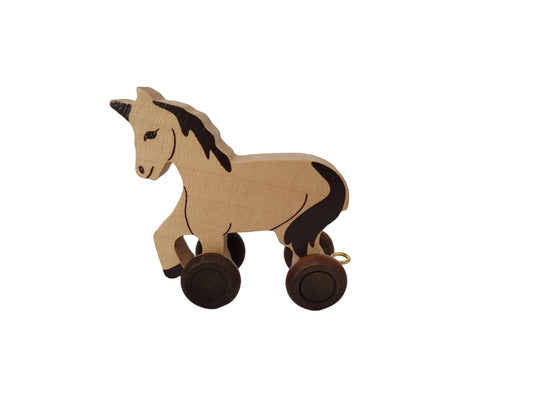 Natural Wooden Toy Unicorn on Wheels- Kids' Name Train Toy PRE-ORDER